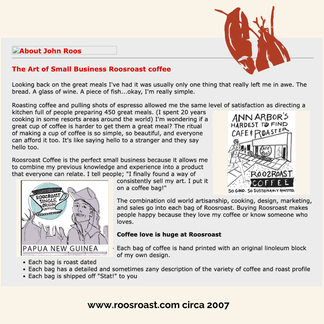 screenshot of original roosroast website