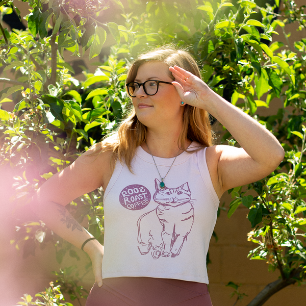 pink ribbed cat cropped tank top by roosroast