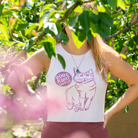 pink ribbed cat cropped tank top by roosroast